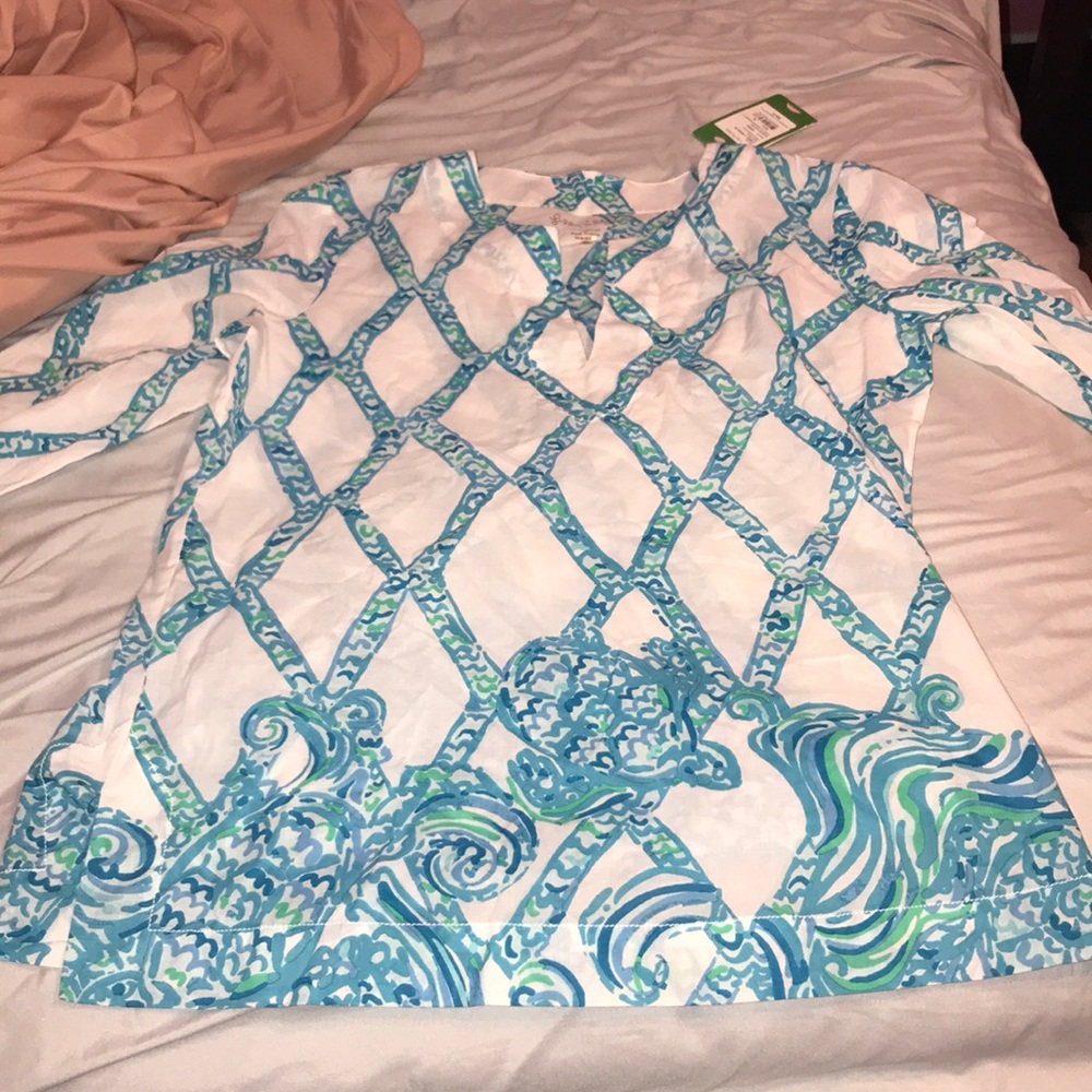 Lilly Pulitzer top blue white and little green